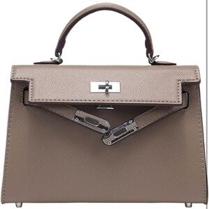 Tan Mini Bag with Top Handle and Turn-Lock Closure